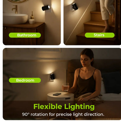 Fortixy GlowSense™ Light Modern Motion Sensor Night Light, 1 Pack, Plug, Warm White, 3000K, Adjustable Brightness 0-100lm, Dimmable, Indoor for Hallway, Bedroom, Stairs