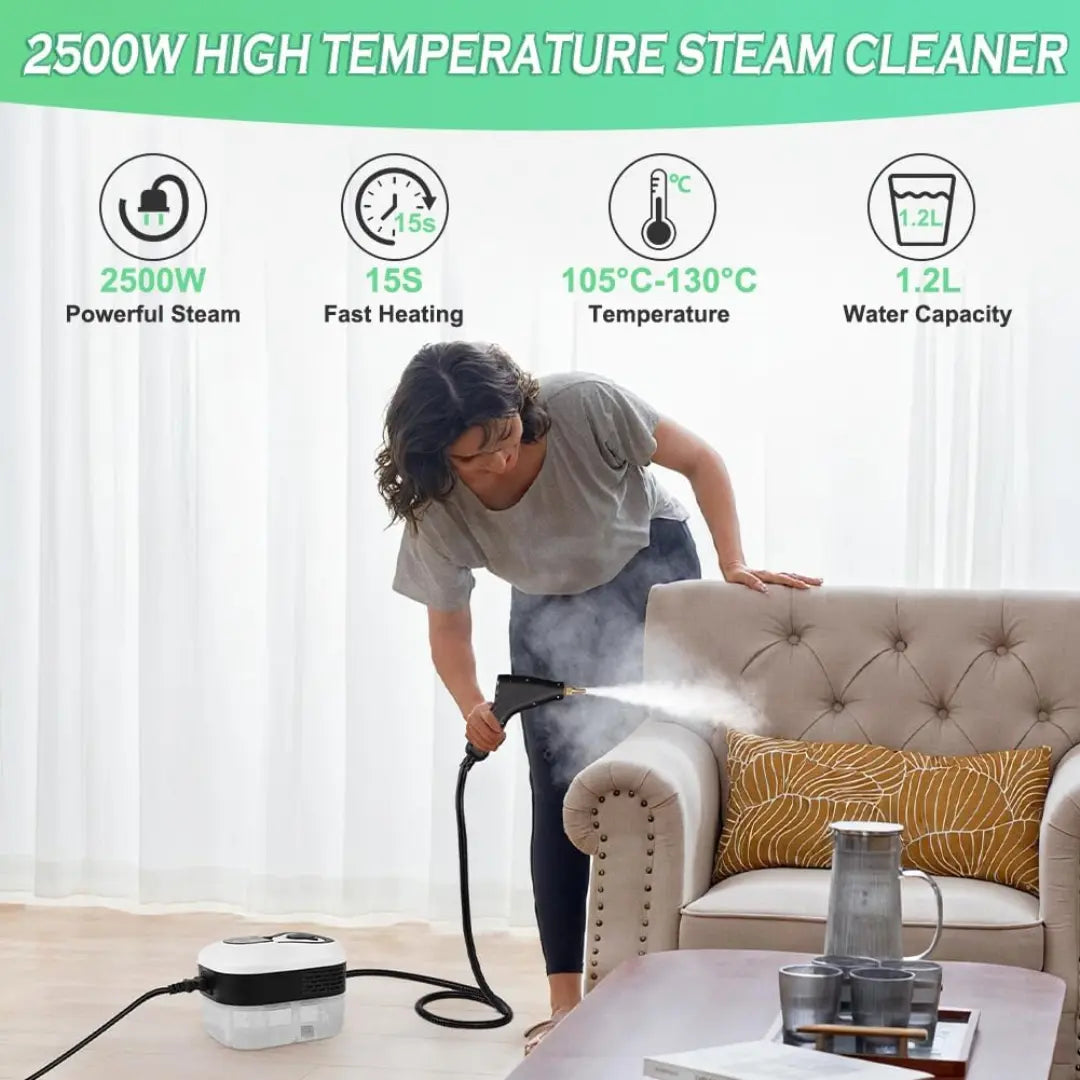 Fortixy Steam Cleaner, Handheld Steam Cleaning 2500W with 6 Speeds 4 Brush Heads, 3.5 Bar, 1200 ML Water Tank, for Cleaning Kitchen, B Year, Furniture, Car