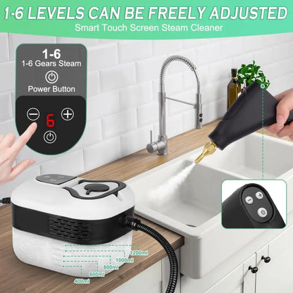 Fortixy Steam Cleaner, Handheld Steam Cleaning 2500W with 6 Speeds 4 Brush Heads, 3.5 Bar, 1200 ML Water Tank, for Cleaning Kitchen, B Year, Furniture, Car