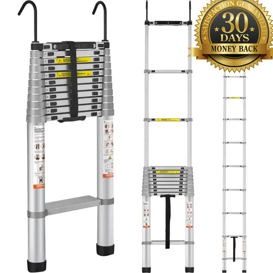 Fortixy 13FT Telescoping Ladder, Heavy Duty Aluminum Extension Ladder, Compact Foldable Multi-Purpose Ladder for Home, Roof, RV & Outdoor Use