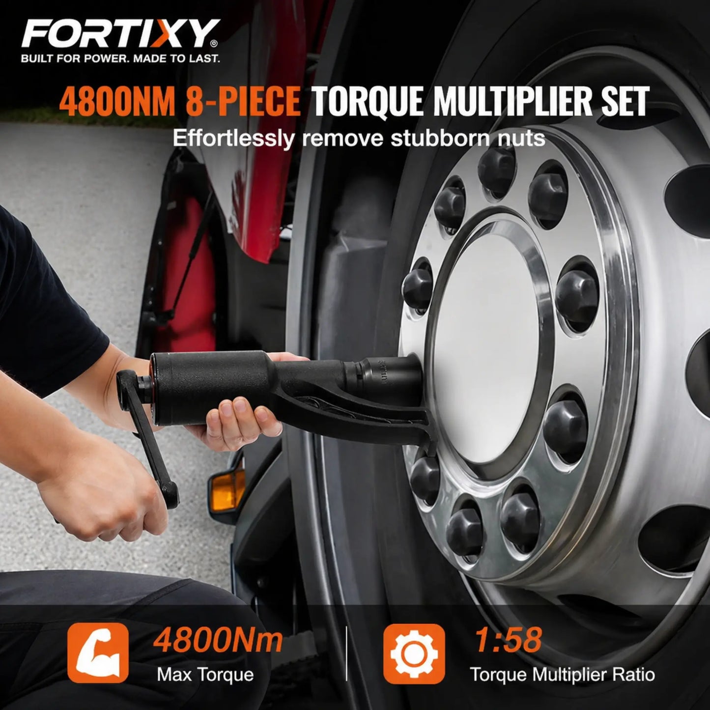 FORTIXY Torque Multiplier Torque Wrench 25.4mm Ratio 1:58 Force Multiplier with 8 Sockets Alloy Steel Torque Multiplier Box for Removing Wheel Nuts, Garage