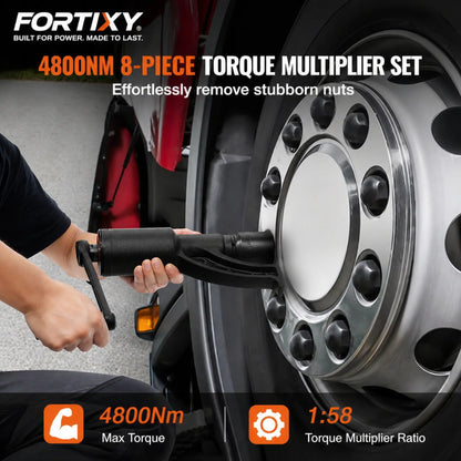 FORTIXY Torque Multiplier Torque Wrench 25.4mm Ratio 1:58 Force Multiplier with 8 Sockets Alloy Steel Torque Multiplier Box for Removing Wheel Nuts, Garage